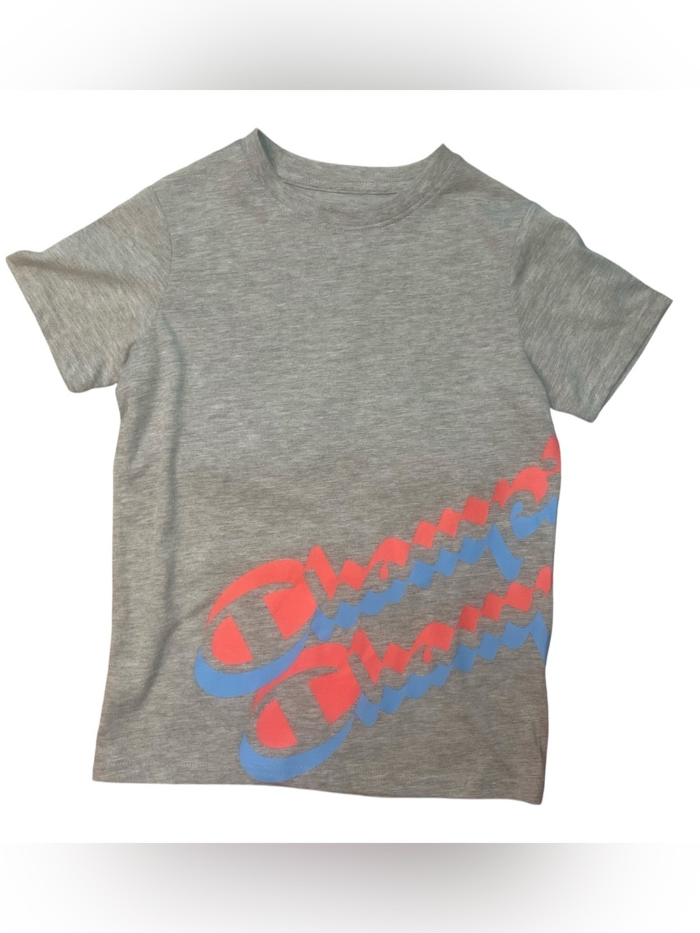 Champion Kids' Heather Gray Tee with Blue & Pink Script Logo